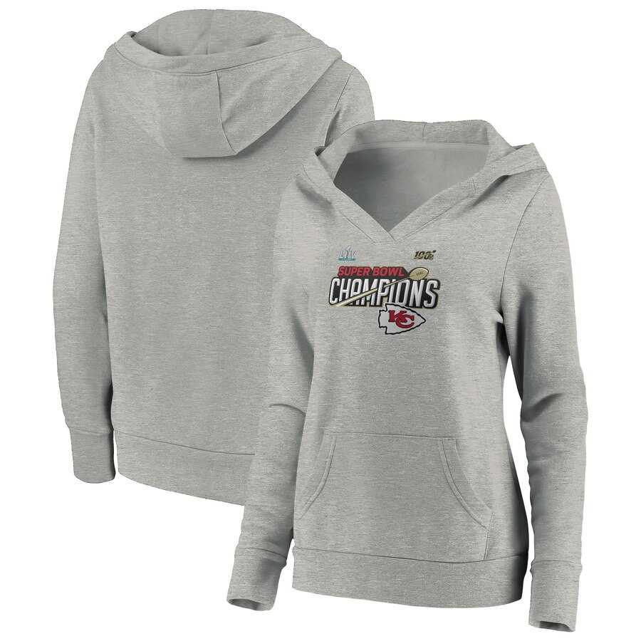 Women's Kansas City Chiefs NFL Pro Line by Fanatics Branded Super Bowl LIV Champions Trophy Collection Locker Room Pullover Hoodie Heather Gray,We sell and wholesale Women's Kansas City Chiefs NFL Pro Line by Fanatics Branded Super Bowl LIV Champions Trophy Collection Locker Room Pullover Hoodie Heather Gray on line form chian!